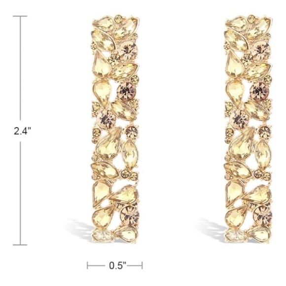 Yellow Gold with Champagne Topaz Crystal Geometric Rectangle Post Back Earrings - Picture 7 of 7
